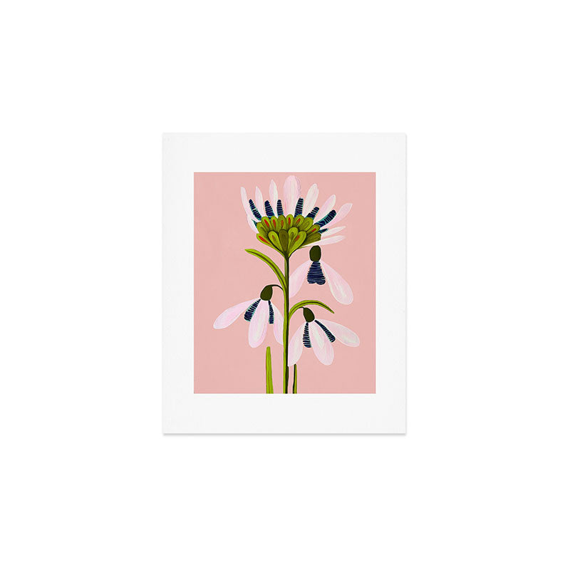 Snowdrop Trio on Blush Pink Art Print Gallery Image 1