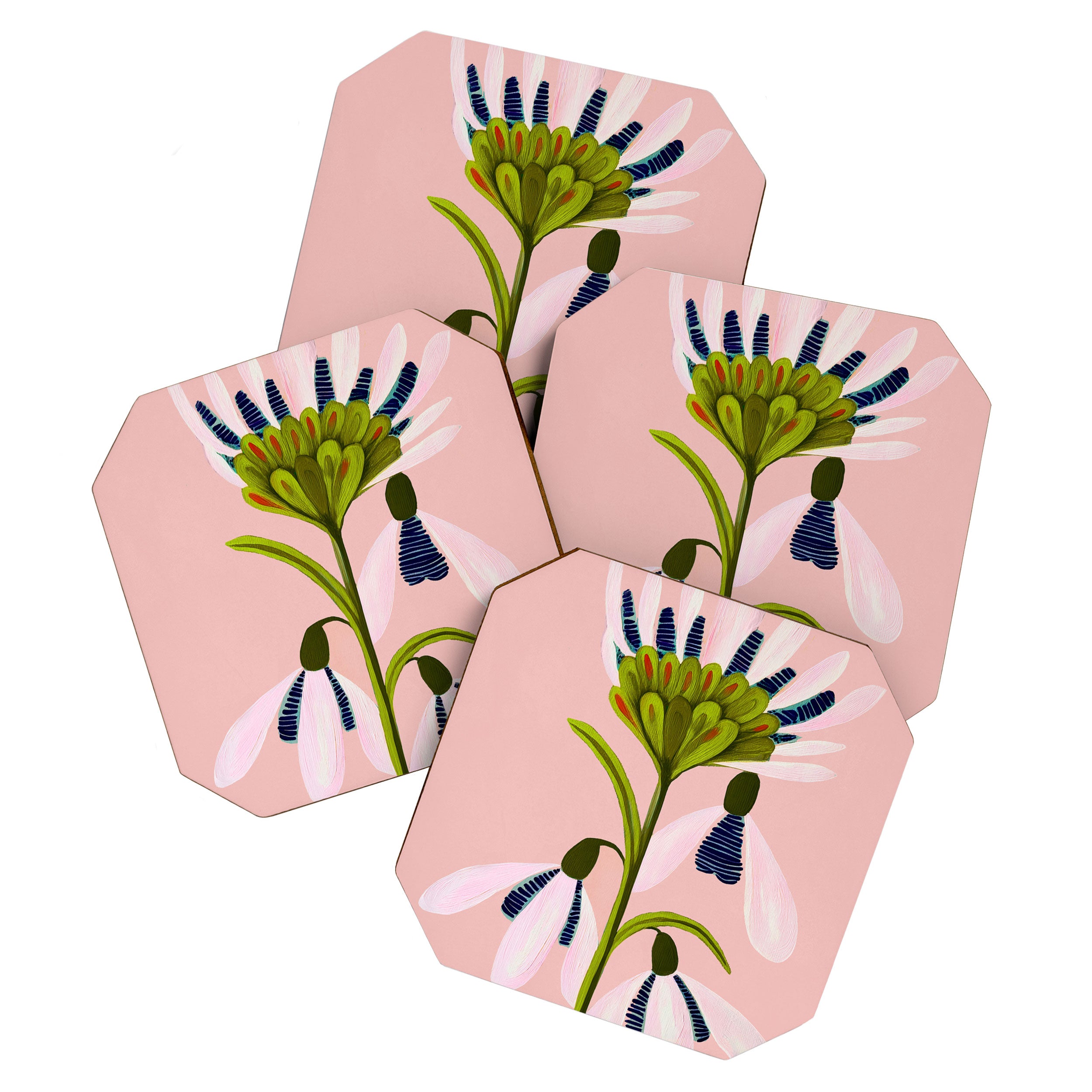 Snowdrop Trio on Blush Pink Coaster Gallery Image 1