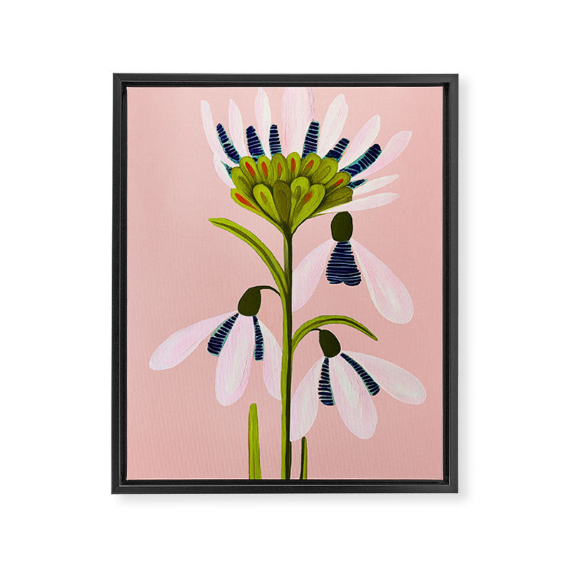 Snowdrop Trio on Blush Pink Framed Canvas Print Gallery Image 6