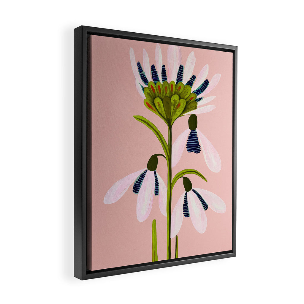 Snowdrop Trio on Blush Pink Framed Canvas Print Gallery Image 2