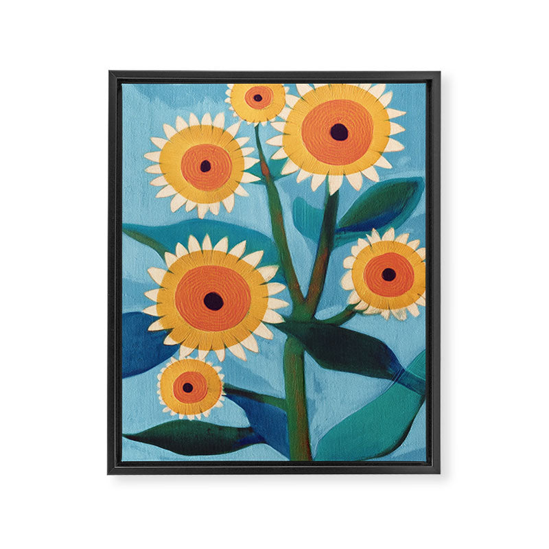 Sunflower Study in Sunny Yellow and Burnt Orange Framed Canvas Print Gallery Image 6