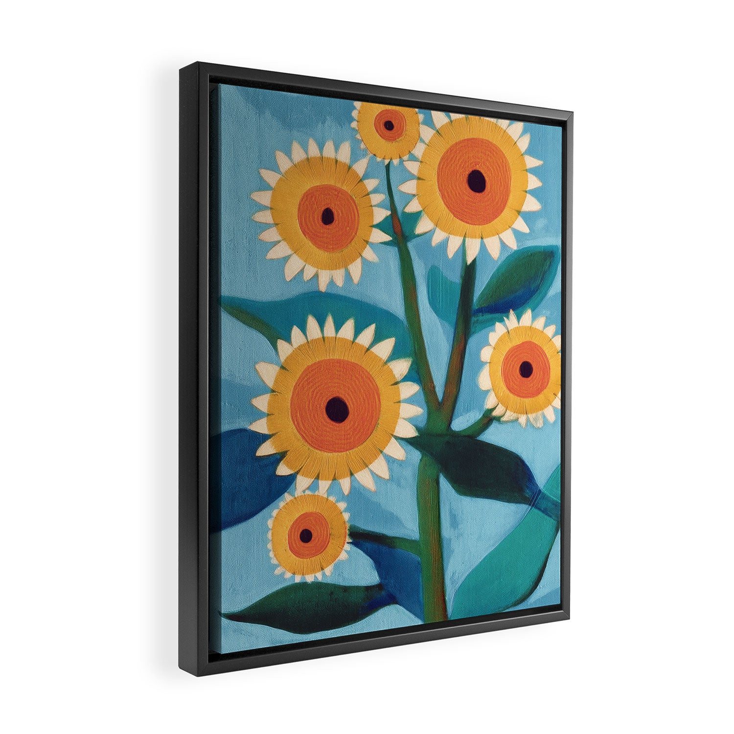 Sunflower Study in Sunny Yellow and Burnt Orange Framed Canvas Print Gallery Image 2