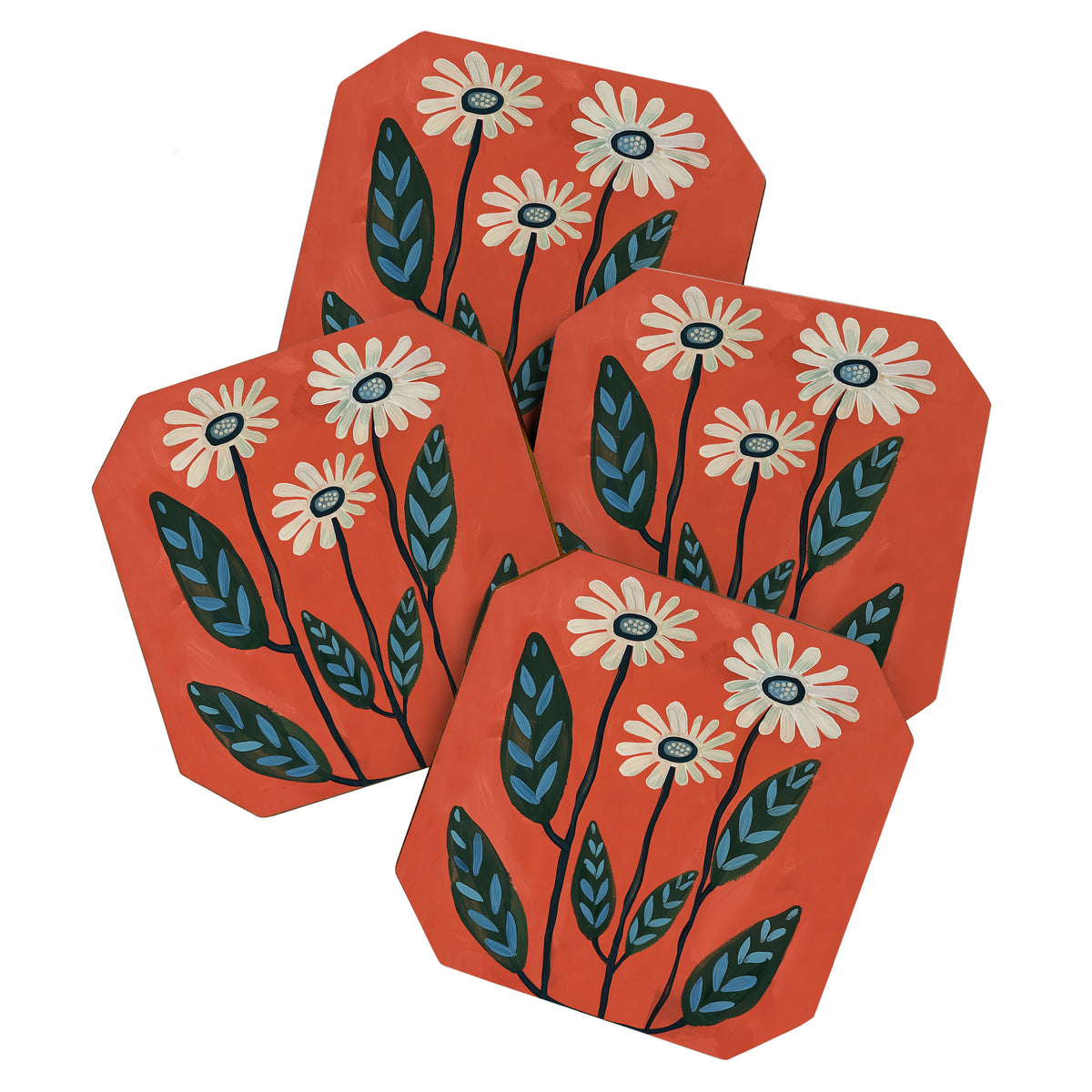 Terracotta Abstract Daisy Flowers Coaster Gallery Image 1