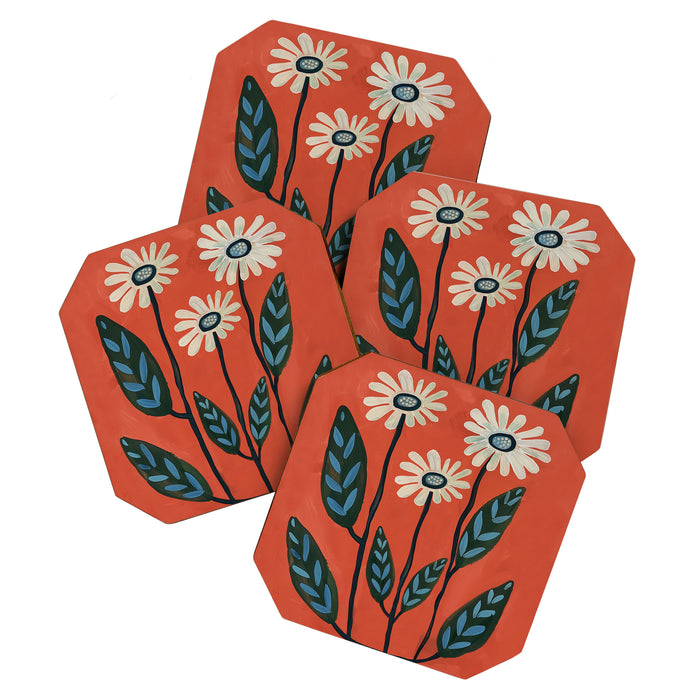 Terracotta Abstract Daisy Flowers Coaster Gallery Image 1