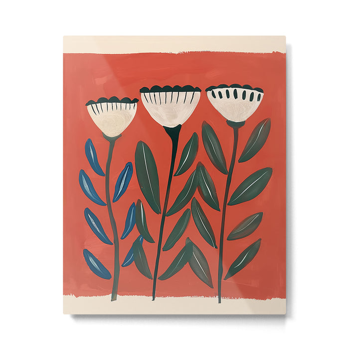 Terracotta Folk Blooms Metal Print Gallery Image 1