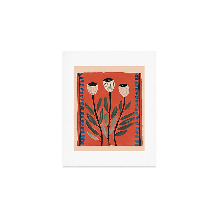 Terracotta Poppy Pod Folk Art Art Print Gallery Image 1