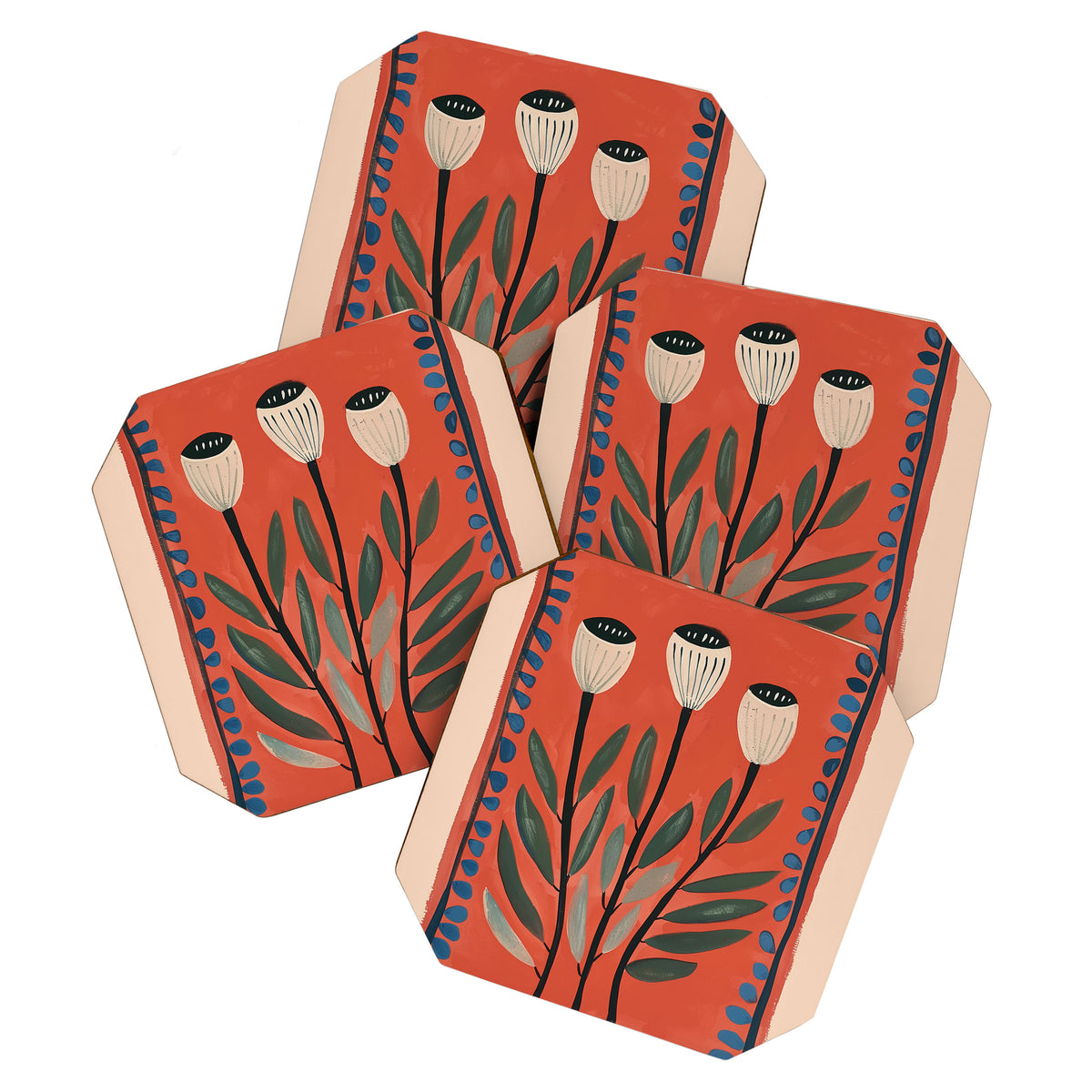 Terracotta Poppy Pod Folk Art Coaster Gallery Image 1