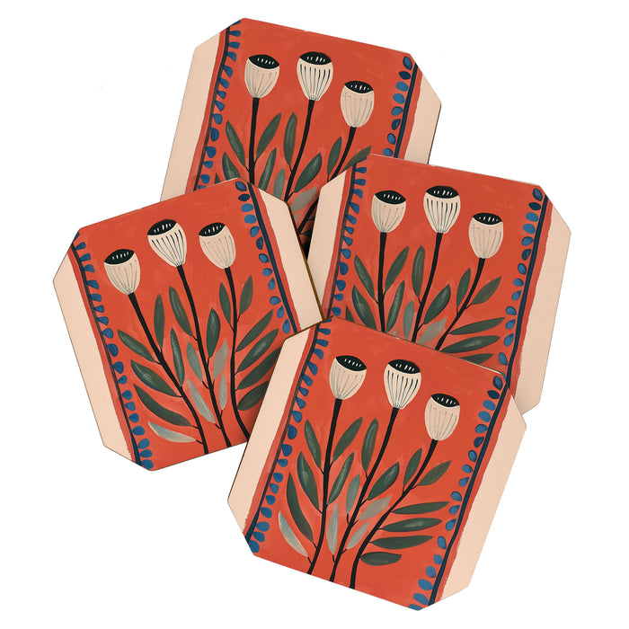 Terracotta Poppy Pod Folk Art Coaster Gallery Image 1