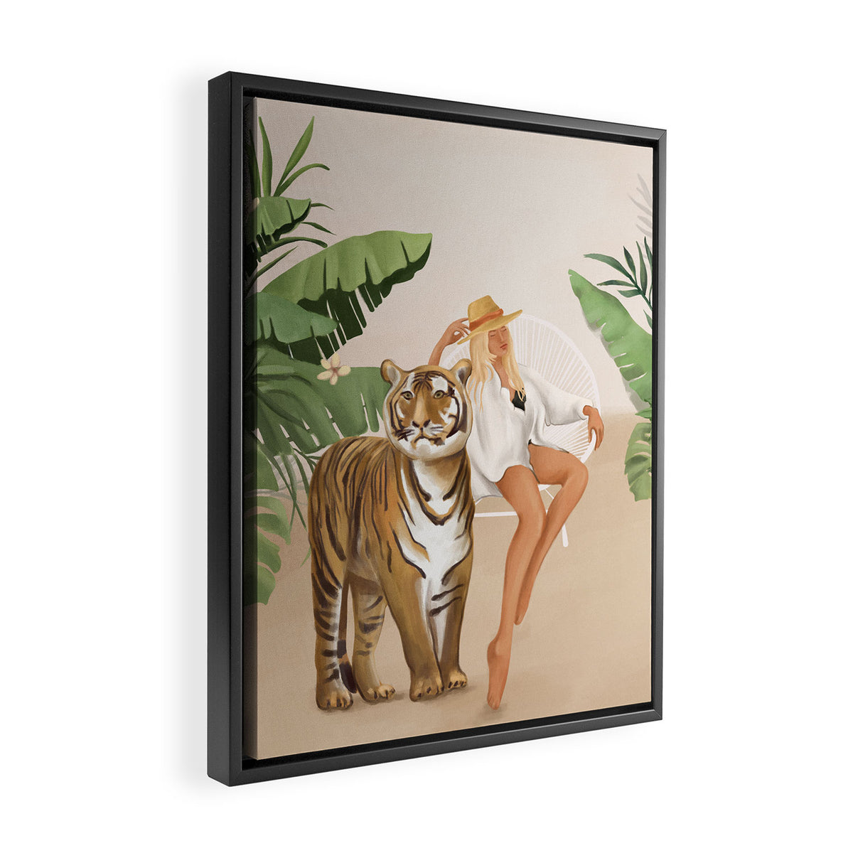 The Lady and the Tiger Framed Canvas Print Gallery Image 2