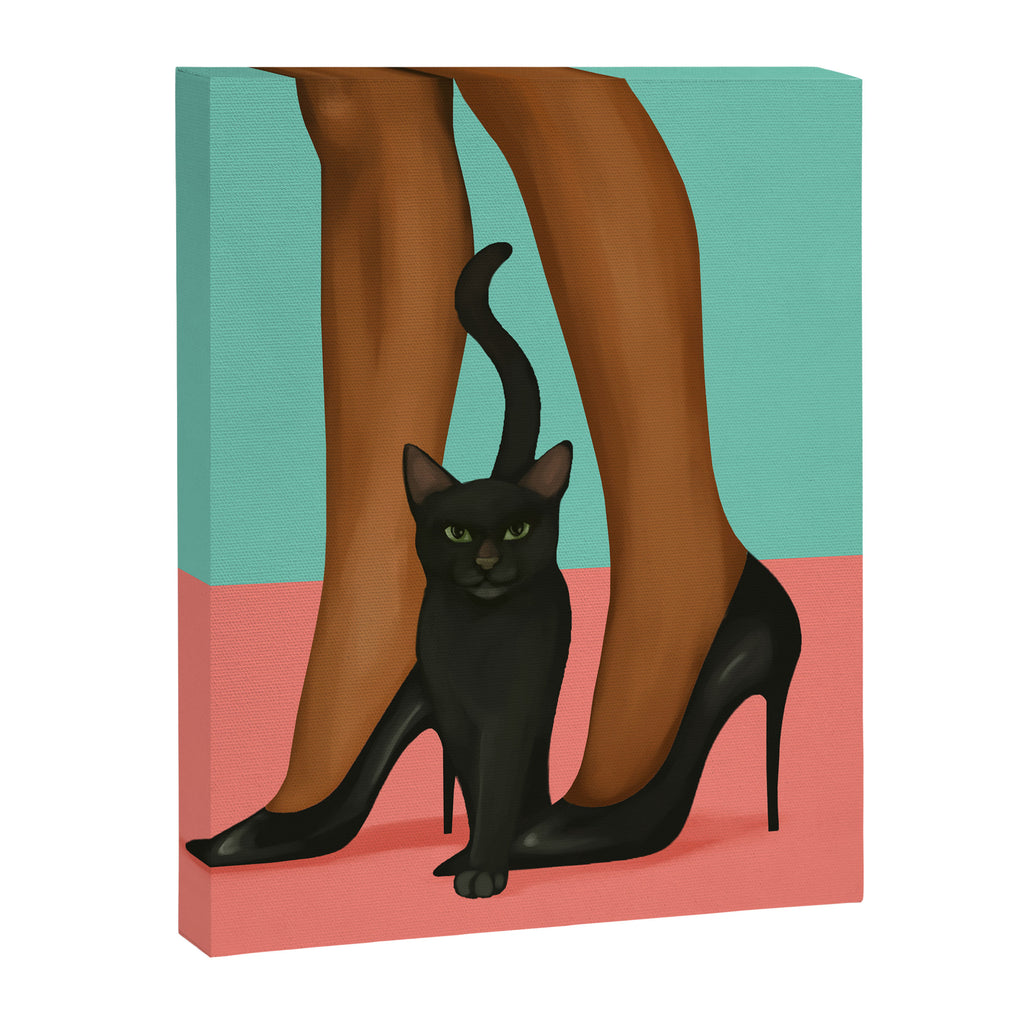 Woman in Heels with Black Cat Canvas Print Gallery Image 6