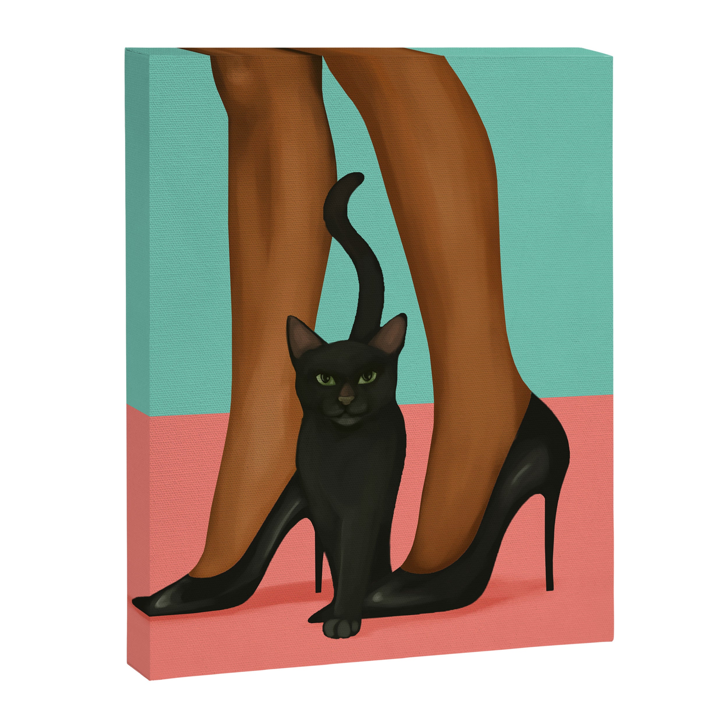 Woman in Heels with Black Cat Canvas Print Gallery Image 6