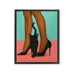 Woman in Heels with Black Cat Framed Canvas Print Gallery Image 6