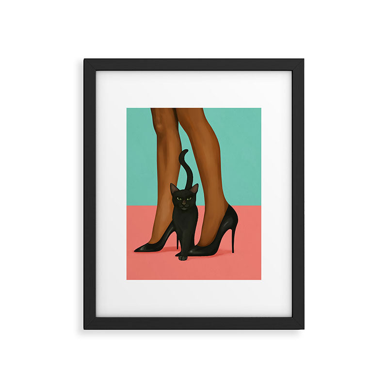 Woman in Heels with Black Cat Framed Art Print Gallery Image 5