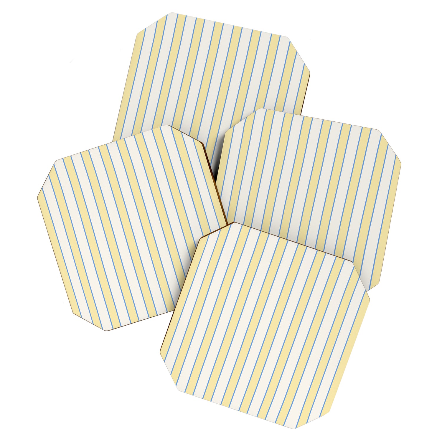 Elegant Cabana Stripe Yellow And Blue Retro Boho Coastal Beach Vibe Coaster Gallery Image 1