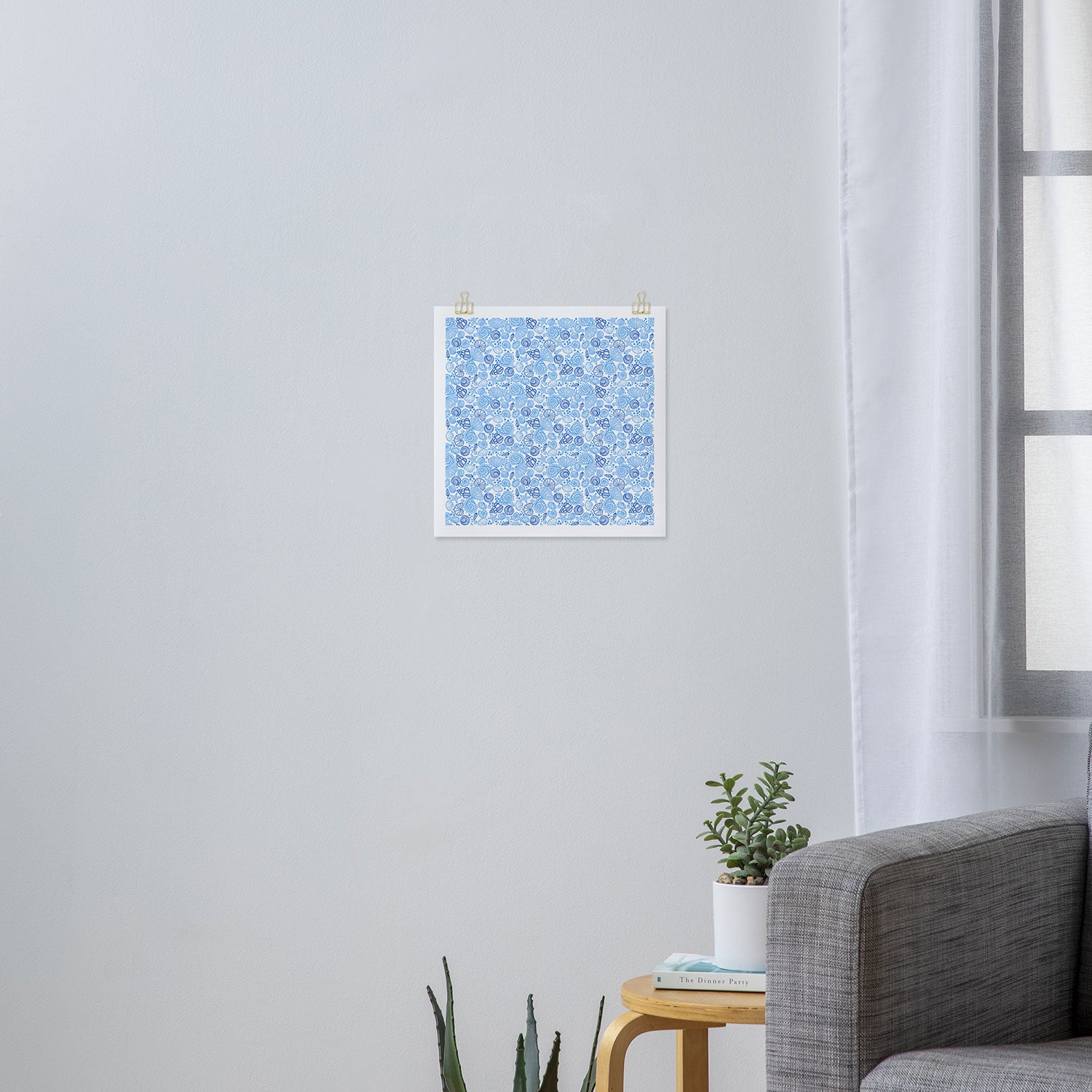 Vintage pastel Blue White Tropical Seashell Retro Boho Coastal Beach Vibe Art Print Gallery Image 3