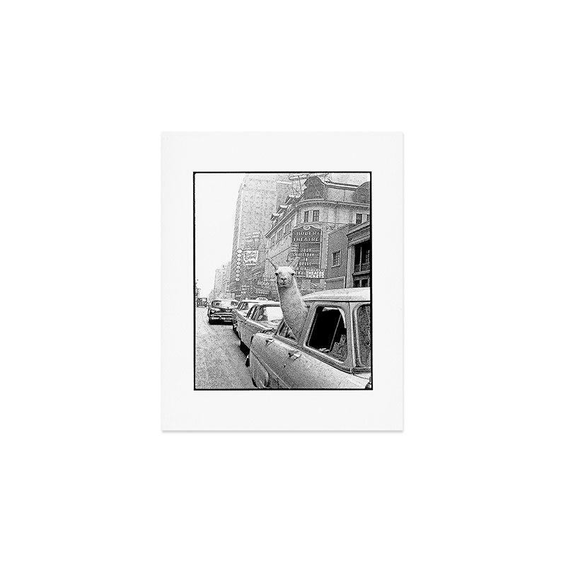  llama in times square print - a llama in times square-Llama Riding in Taxi, Black and White Vintage Art Print Gallery Image 1