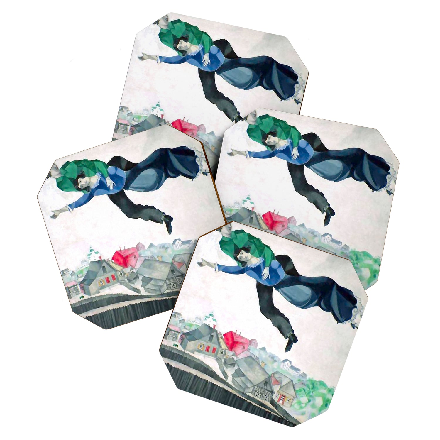 Over the Town by Marc Chagal ,marc chagall famous paintings Coaster Gallery Image 1