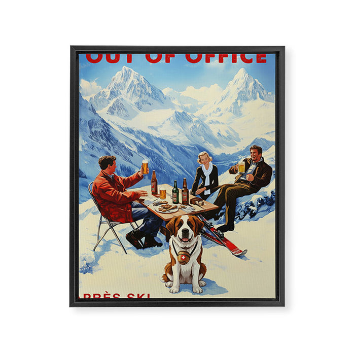 Retro Vintage Apres Ski Mountain Framed Canvas Print Gallery Image 1