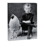 Smoking Boy with Chicken black and white photograph - photography - photographs Canvas Print Gallery Image 6