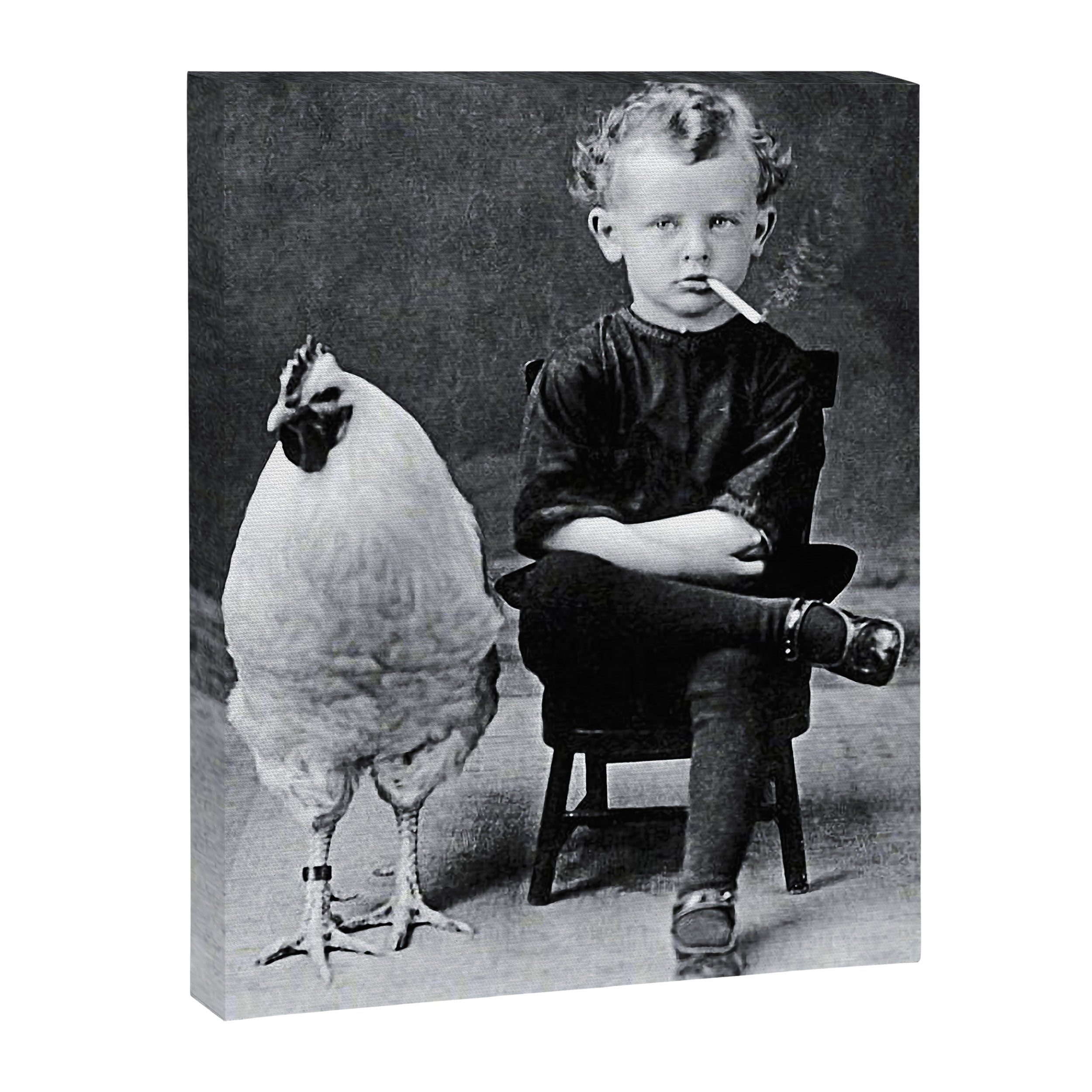 Smoking Boy with Chicken black and white photograph - photography - photographs Canvas Print Gallery Image 6