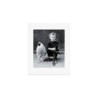 Smoking Boy with Chicken black and white photograph - photography - photographs Art Print Gallery Image 1