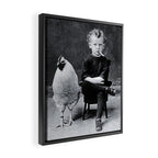 Smoking Boy with Chicken black and white photograph - photography - photographs Framed Canvas Print Gallery Image 2