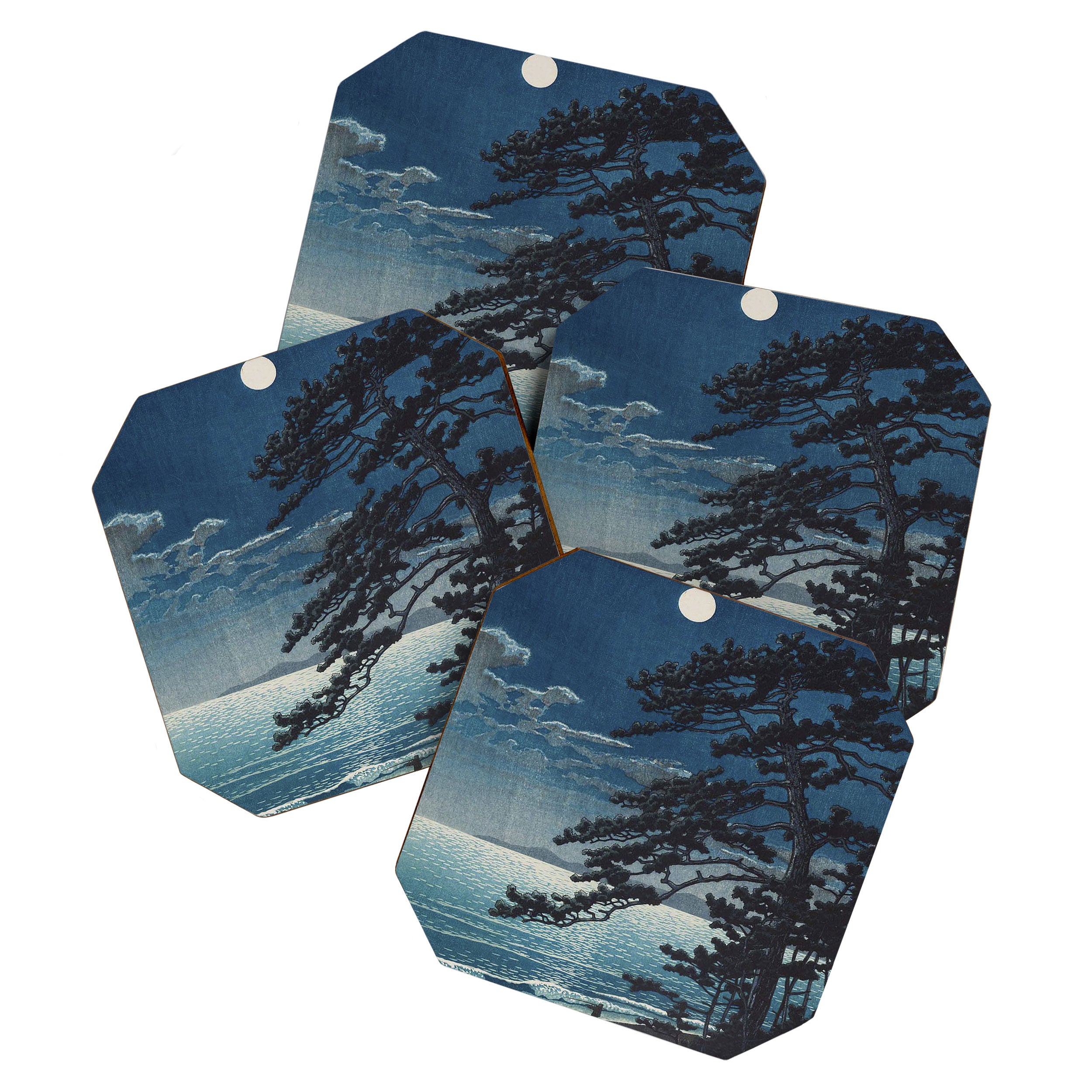 Spring Moon At Ninomiya Beach by Hasui Kawase å·ç¬ å·´æ°´ Coaster Gallery Image 1
