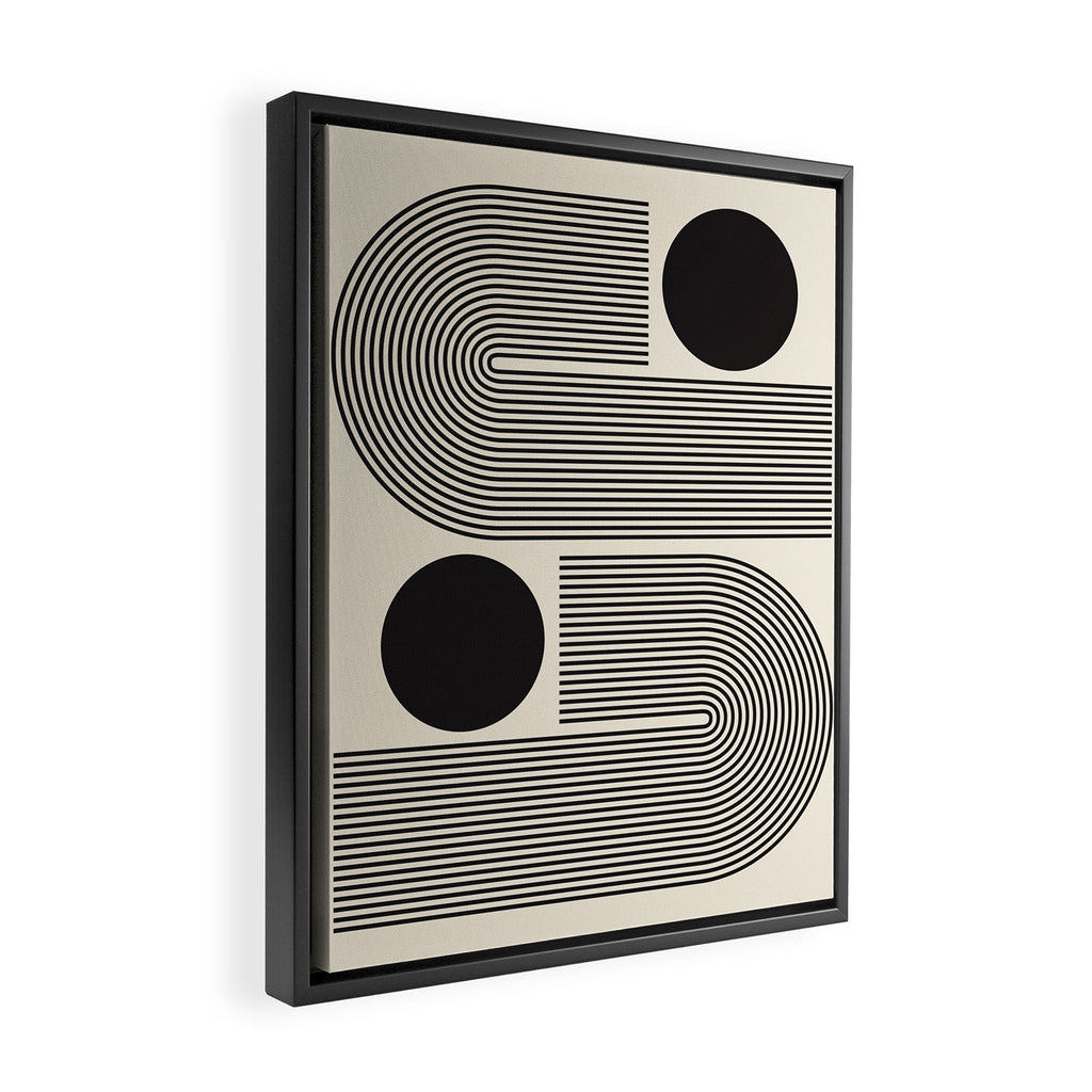 Abstraction_BLACK_LINE_DOT_POP_ART_Minimalism_004D Framed Canvas Print Gallery Image 2