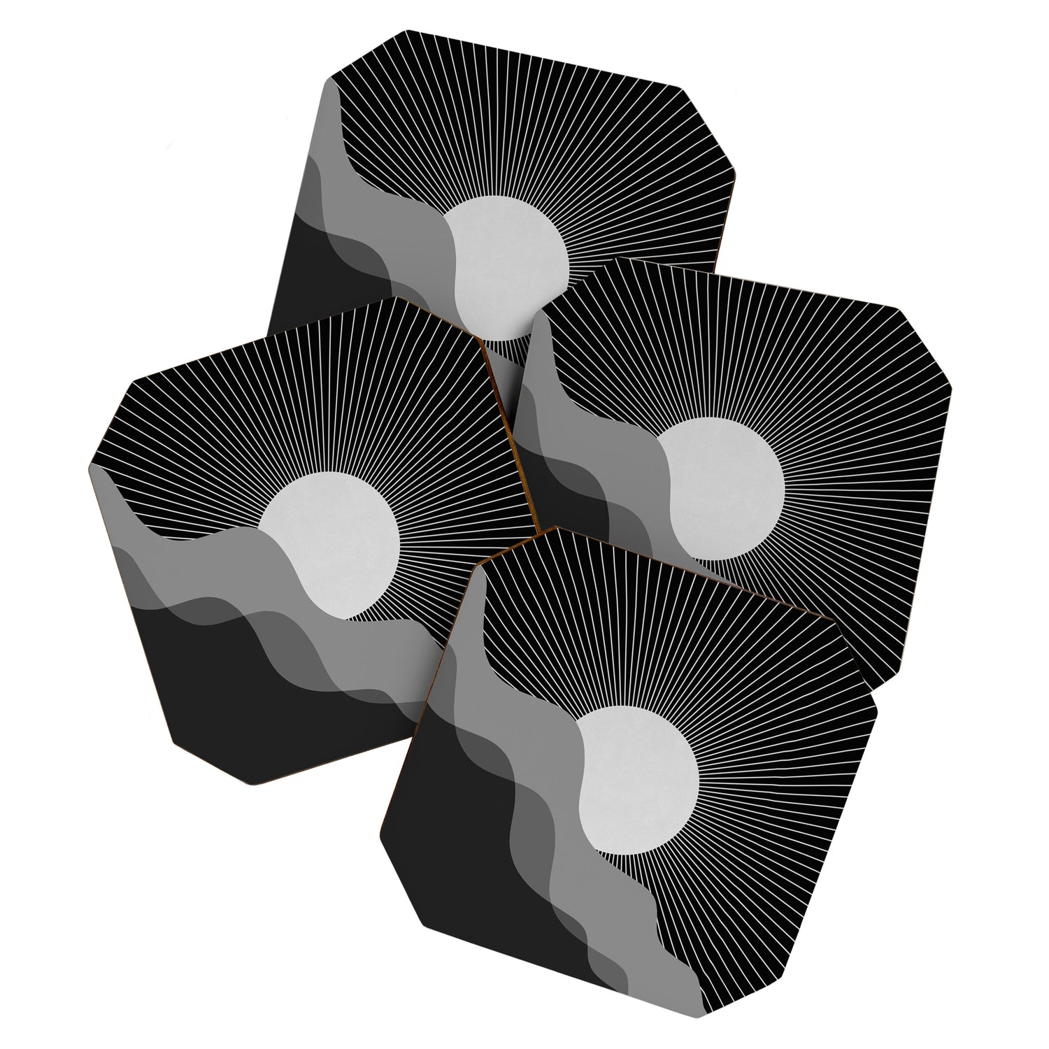Abstraction_SUNRISE_SUNSET_BLACK_WHITE_MONO_POP_ART_0622A Coaster Gallery Image 1