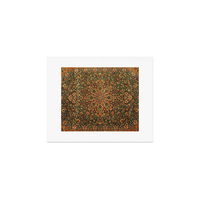 Antique Distressed Green and Orange Woven Persian Rug Art Print Gallery Image 1