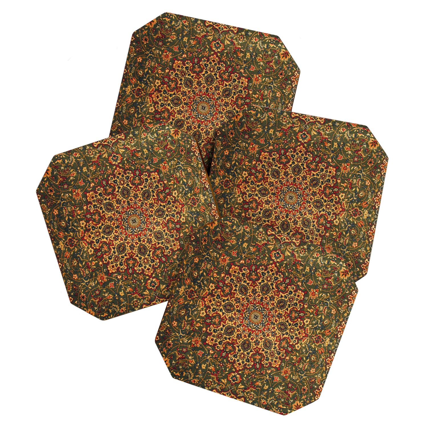 Antique Distressed Green and Orange Woven Persian Rug Coaster Gallery Image 1