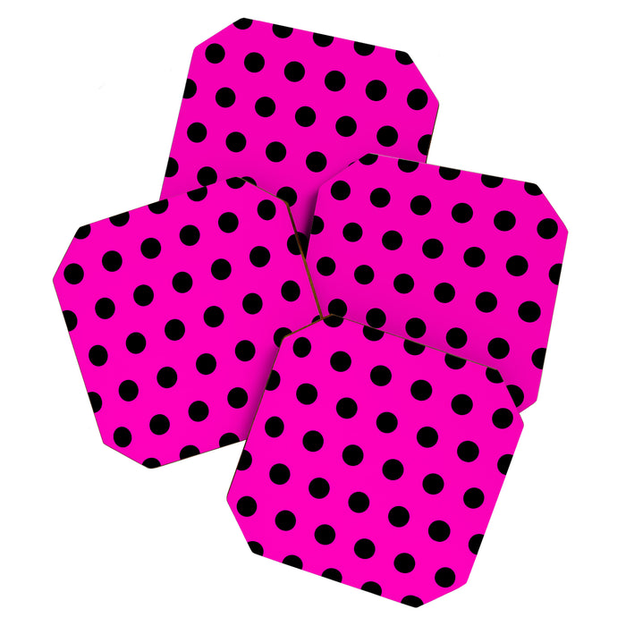 Hot Pink and Black Polka Dots Coaster Gallery Image 1