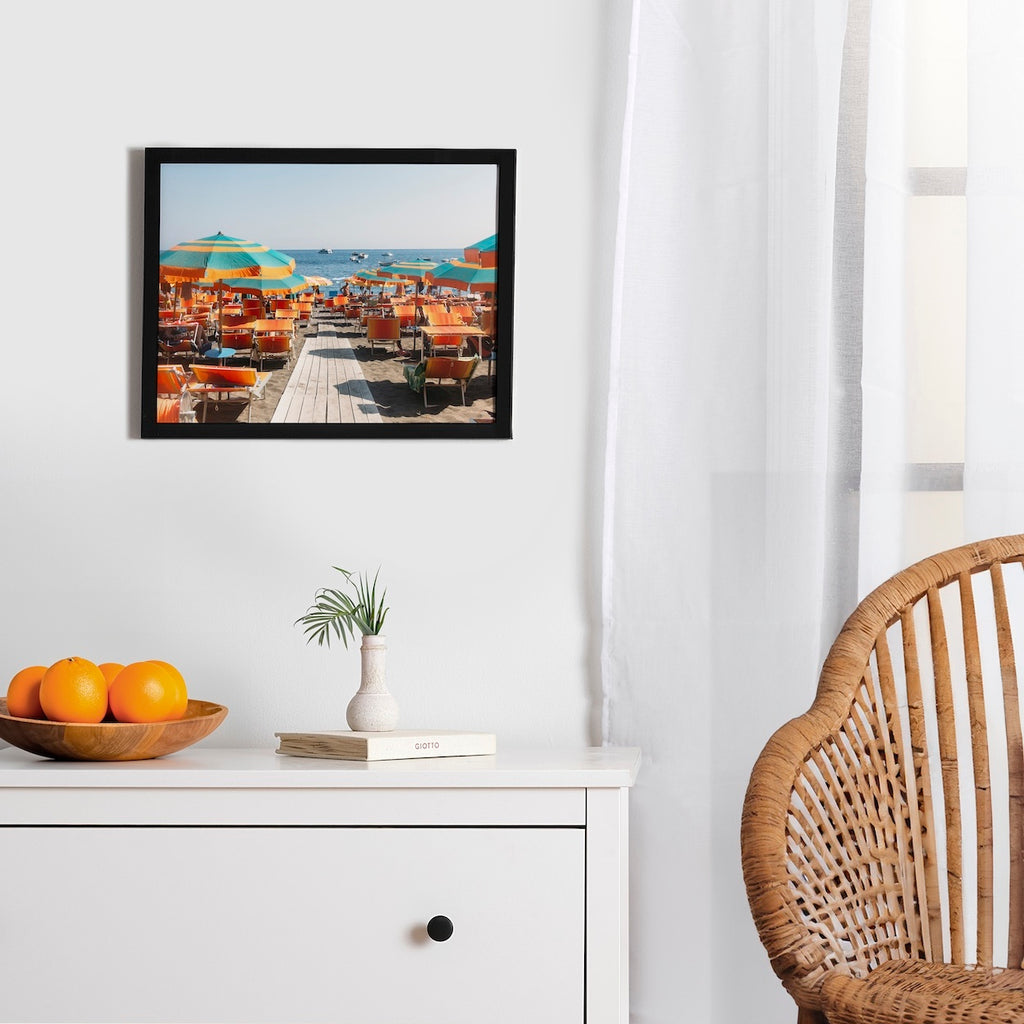Beach Umbrellas In Positano Framed Poster 12x16