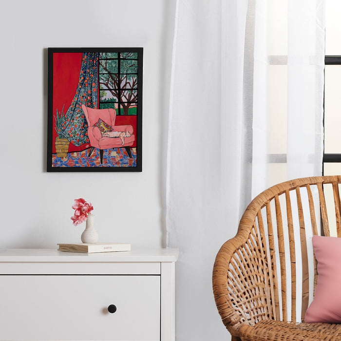 Matisse-Inspired Napping Ginger Cat Framed Poster