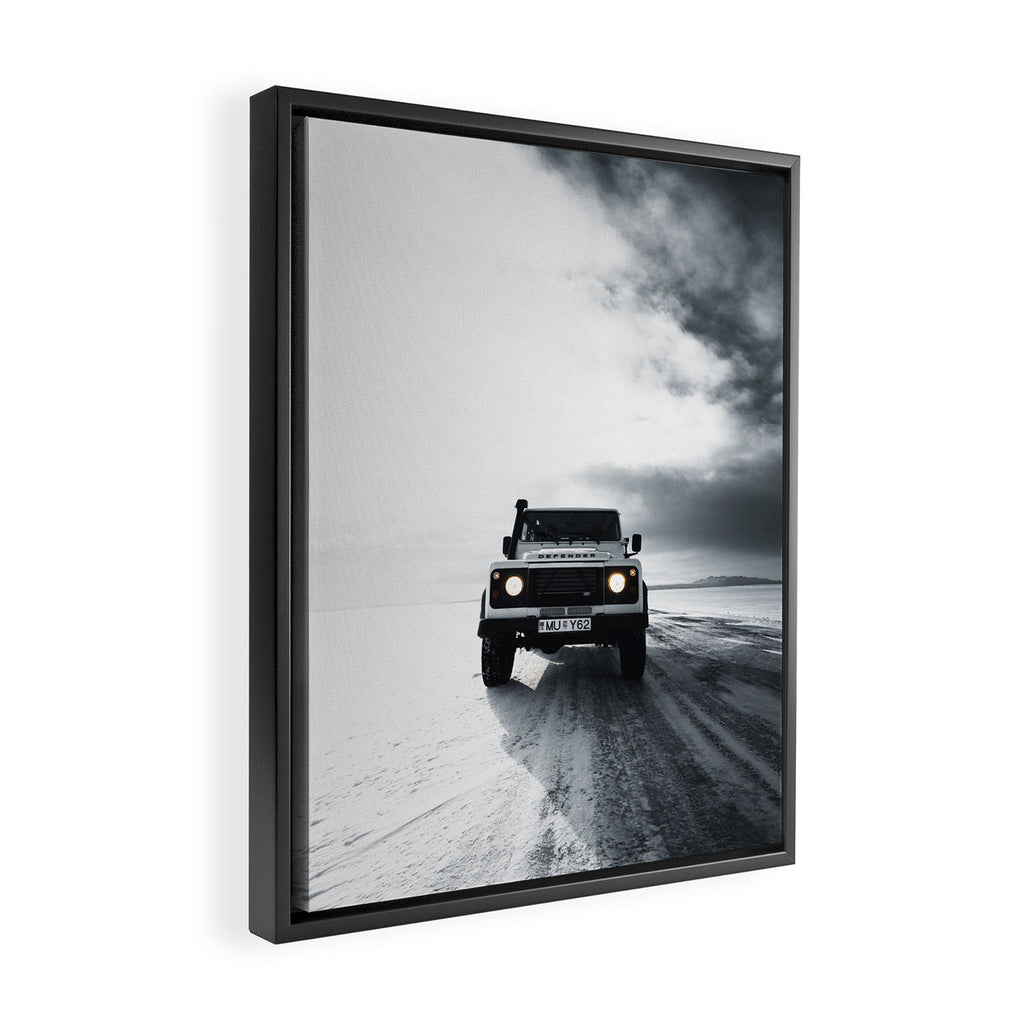 landrover defender in iceland Framed Canvas Print Gallery Image 2