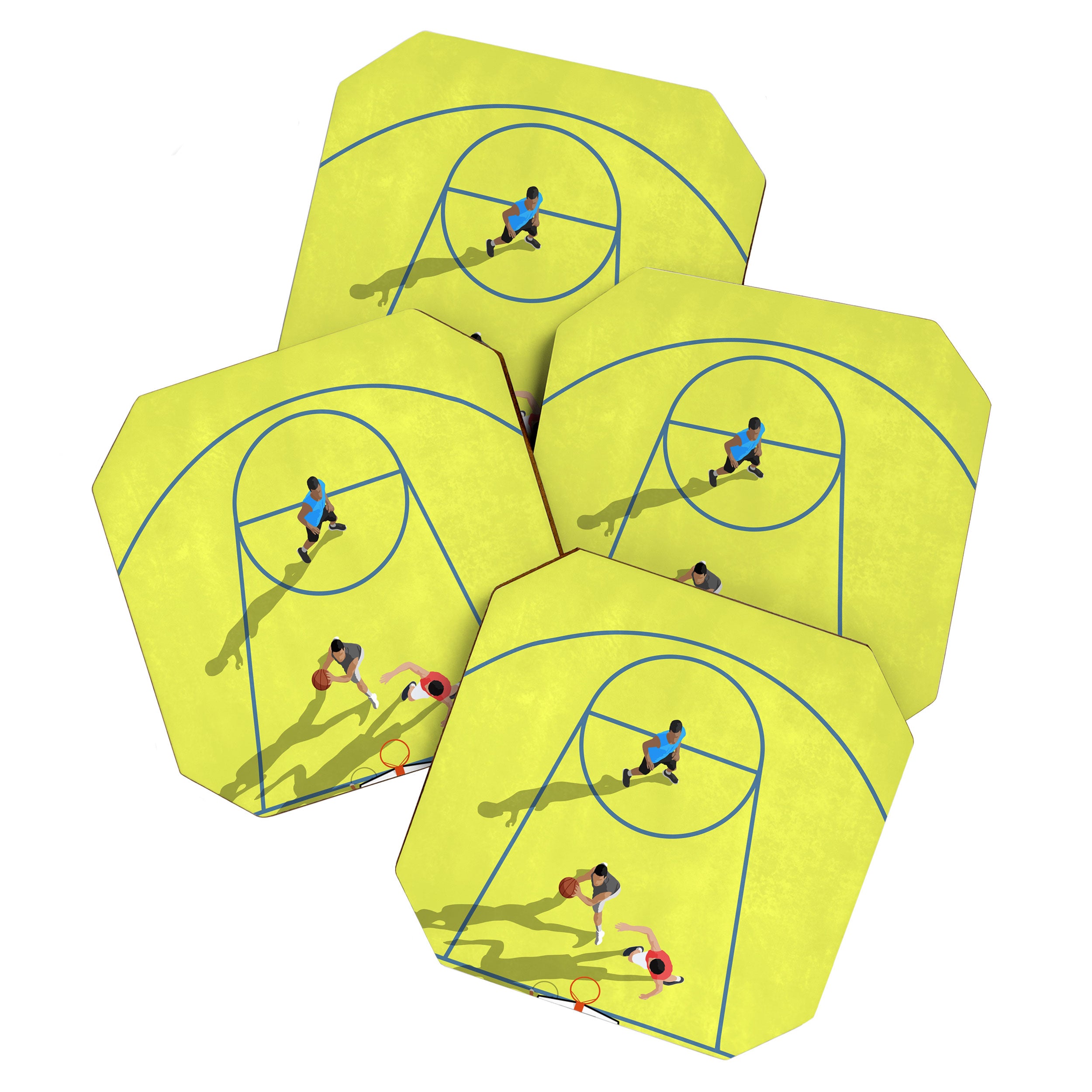 Bring Your Game to Life | Vibrant Yellow Basketball Court Artwork Coaster Gallery Image 1