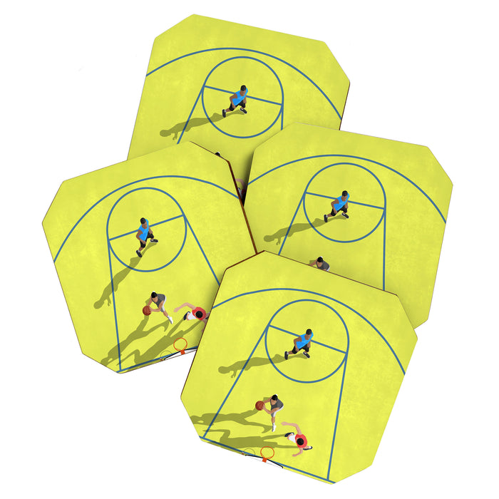 Bring Your Game to Life | Vibrant Yellow Basketball Court Artwork Coaster Gallery Image 1
