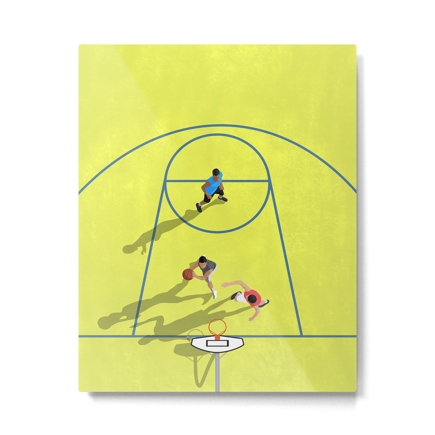 Bring Your Game to Life | Vibrant Yellow Basketball Court Artwork Metal Print Gallery Image 4