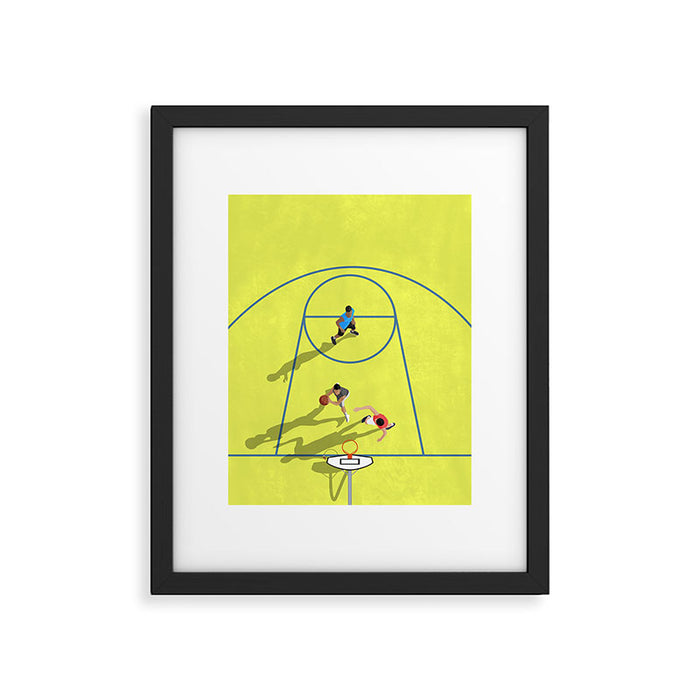 Bring Your Game to Life | Vibrant Yellow Basketball Court Artwork Framed Art Print Gallery Image 1