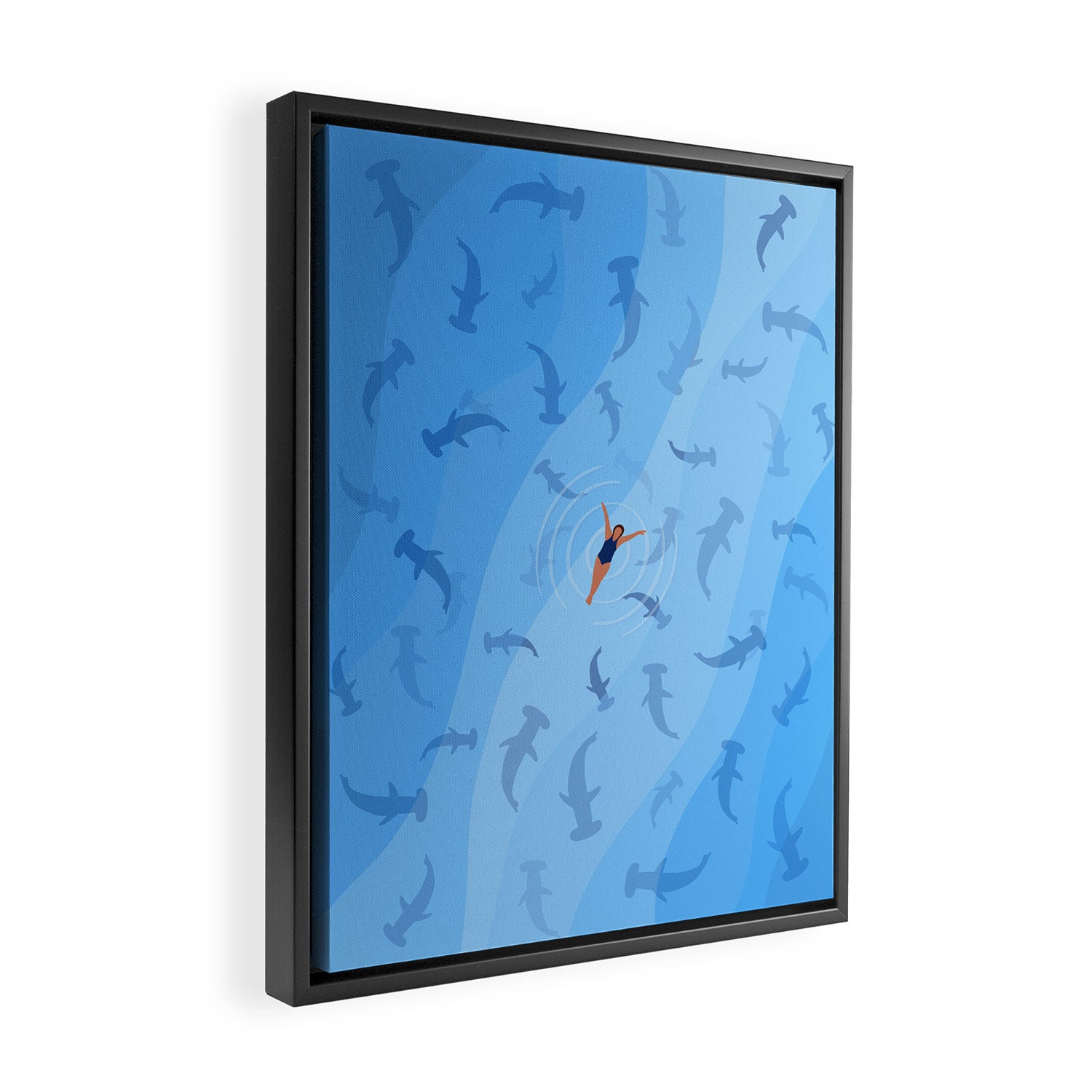 Shark Beach Swimmer  Framed Canvas Print Gallery Image 2