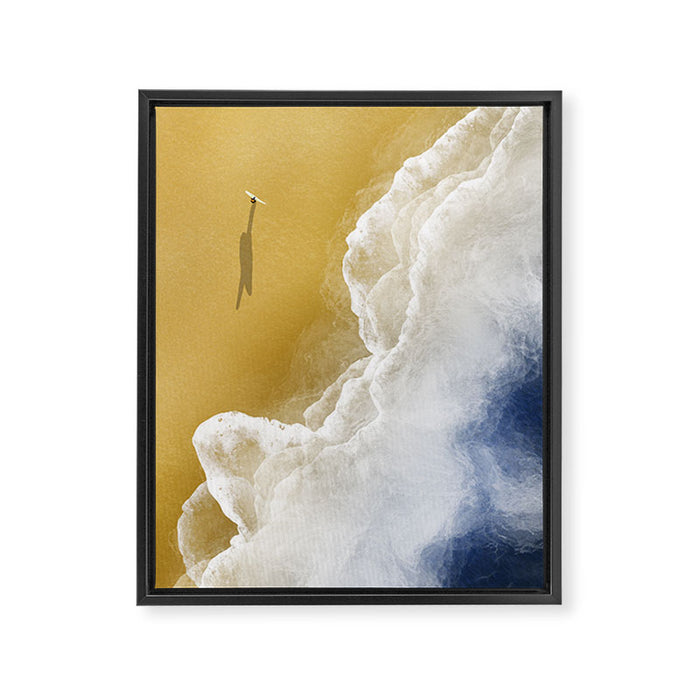 Surfer On The Beach From Above  Framed Canvas Print Gallery Image 1