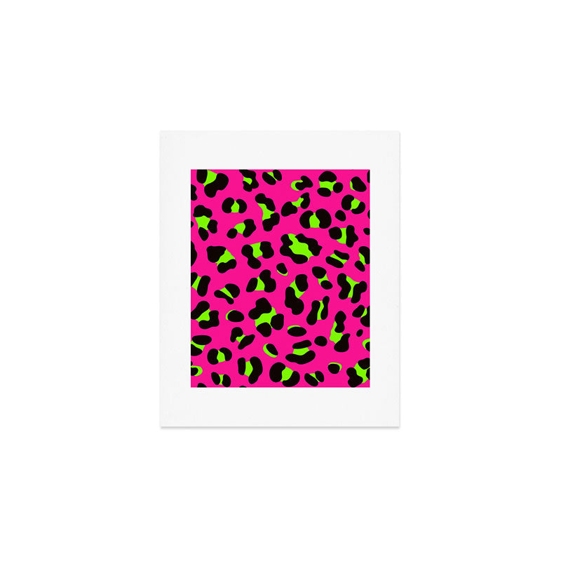 80s Neon Pink and Lime Green Leopard Art Print Gallery Image 1