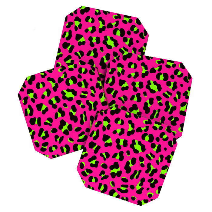 80s Neon Pink and Lime Green Leopard Coaster Gallery Image 1