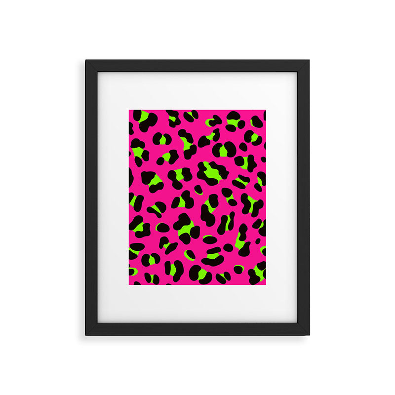 80s Neon Pink and Lime Green Leopard Framed Art Print Gallery Image 6