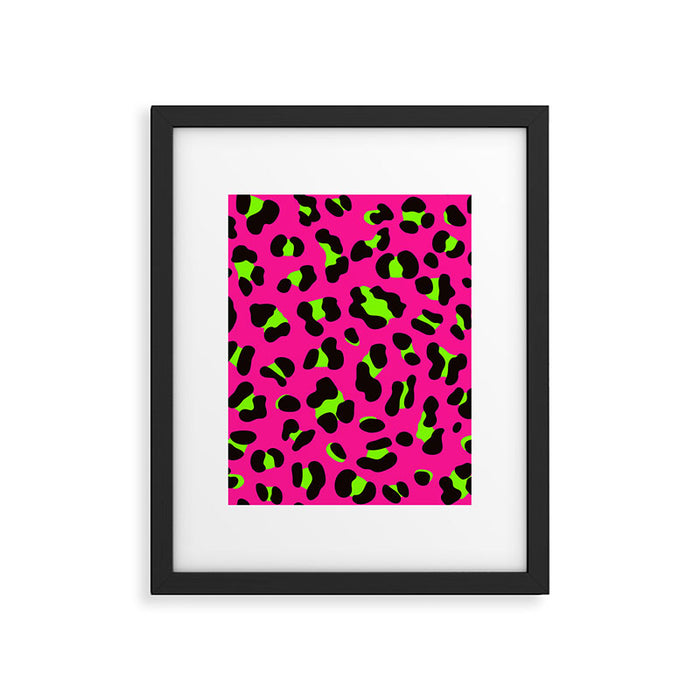 80s Neon Pink and Lime Green Leopard Framed Art Print Gallery Image 1