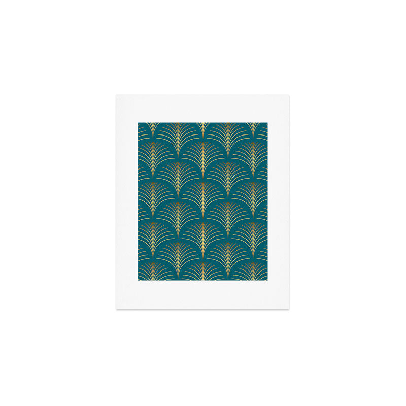 Art Deco Gold Fans on Turquoise Art Print Gallery Image 1