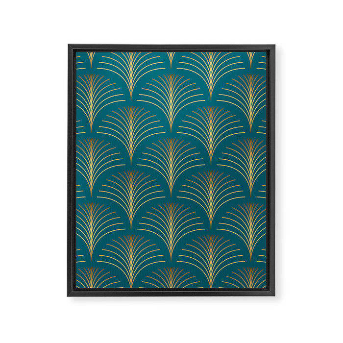 Art Deco Gold Fans on Turquoise Framed Canvas Print Gallery Image 1