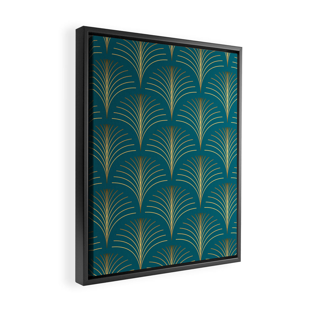 Art Deco Gold Fans on Turquoise Framed Canvas Print Gallery Image 2