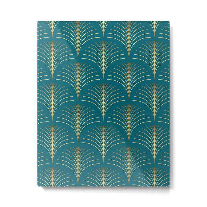 Art Deco Gold Fans on Turquoise Metal Print Gallery Image 1