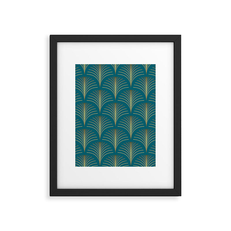 Art Deco Gold Fans on Turquoise Framed Art Print Gallery Image 6